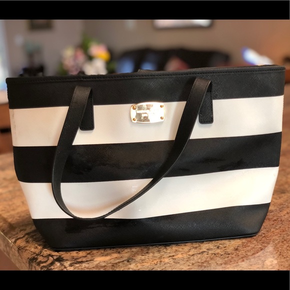 Michael Kors stripe black and white purse - Picture 1 of 5